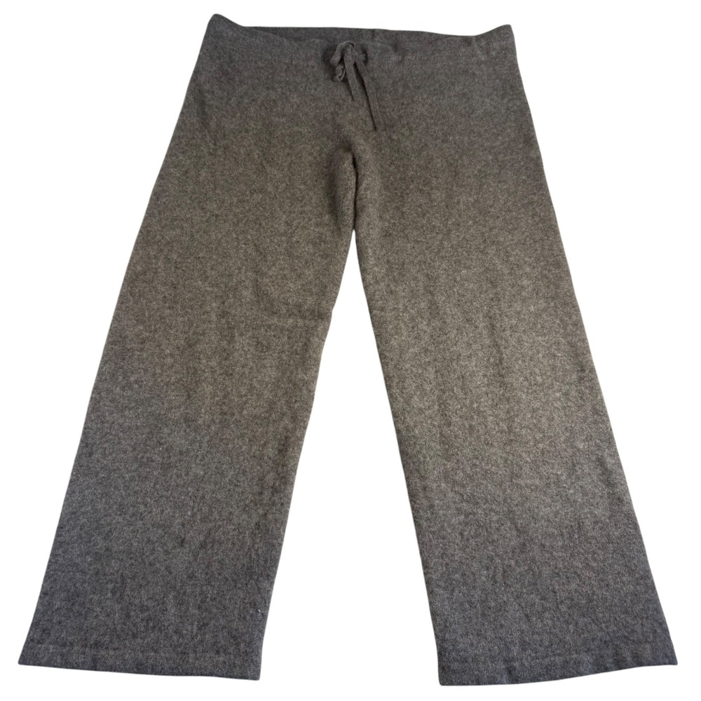 Hammacher Schlemmer Gray 100% Cashmere Lounge Pants XL Wide Leg Drawstring Knit - Picture 7 of 8